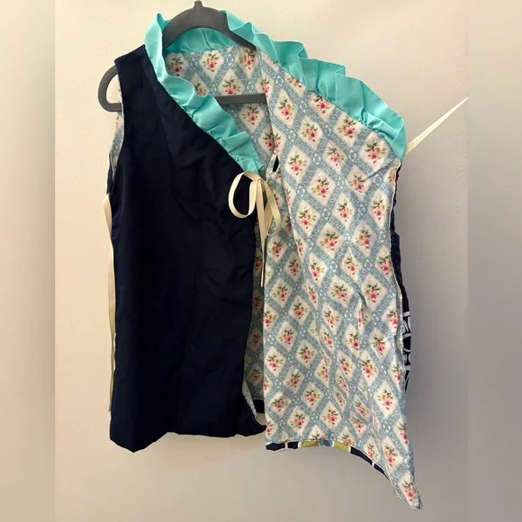 Kimono Girls Dress Navy Aqua Ruffle Vibrant Floral Reversible Adjustable Size 5 - Picture 5 of 8